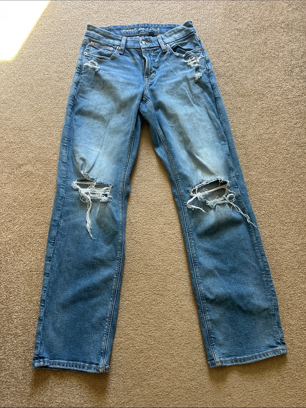 American Eagle stretch curvy straight distressed jeans
